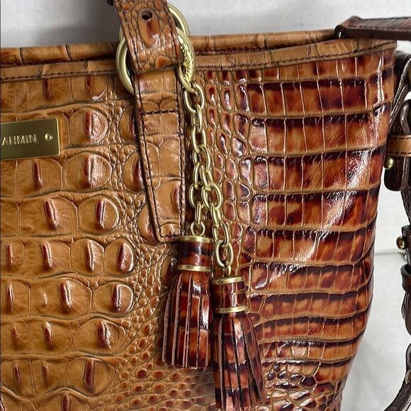 Brahmin Asher Toasted Almond Crocodile Embossed Satchel Shoulder Bag - Picture 6 of 14